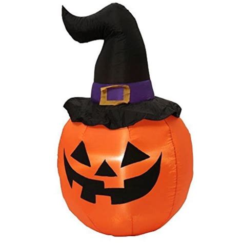 Add a playful twist to your Halloween decor with a pumpkin with witch hat inflatable.
